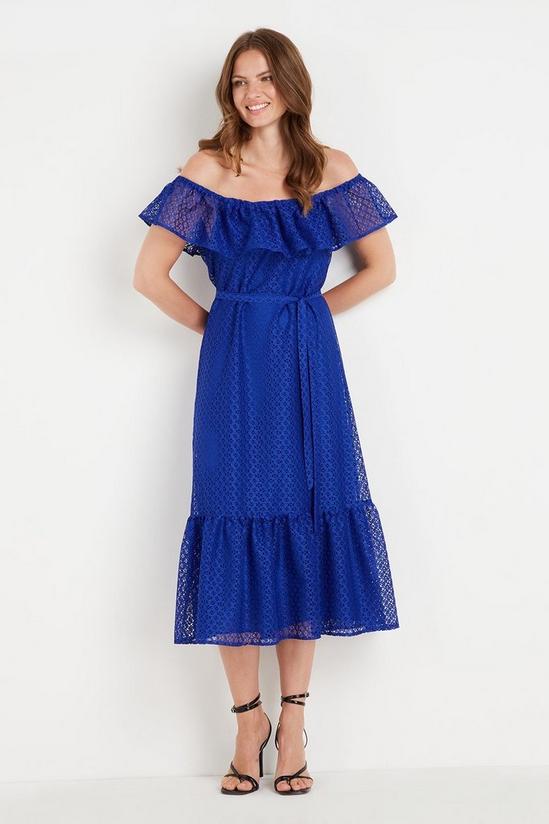 Wallis Blue Geo Lace Bardot Tiered Dress 2