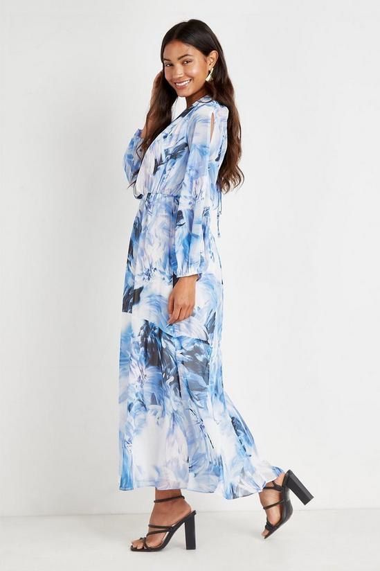 Wallis Blue Blurred Floral Cold Shoulder Maxi Dress 1