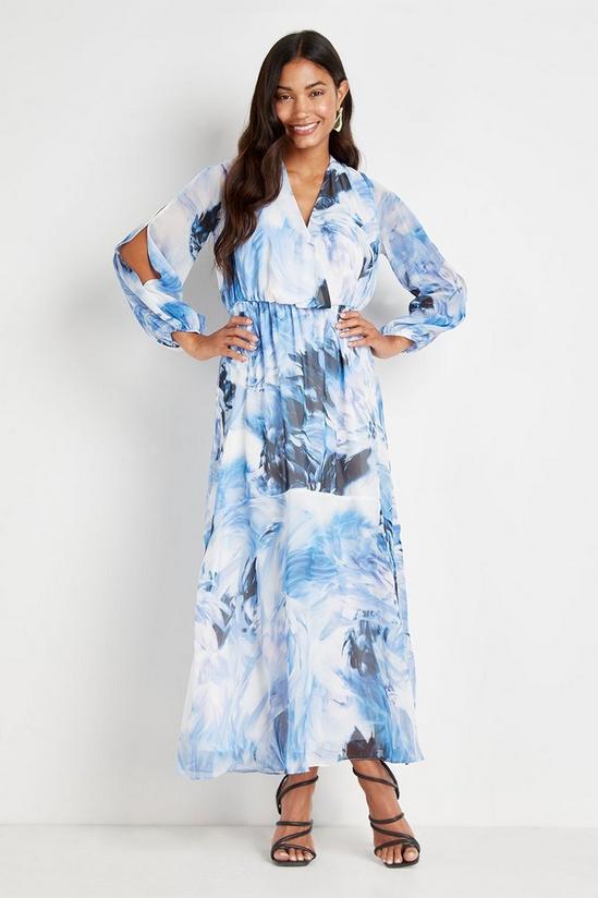 Wallis Blue Blurred Floral Cold Shoulder Maxi Dress 2