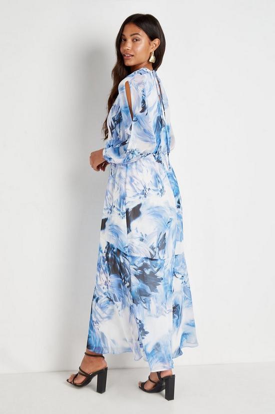 Wallis Blue Blurred Floral Cold Shoulder Maxi Dress 3