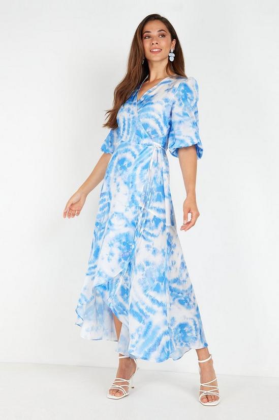 Wallis Blue Tie Dye Volume Wrap Midi Dress 1