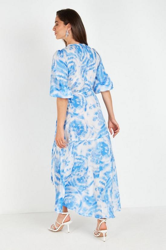 Wallis Blue Tie Dye Volume Wrap Midi Dress 3