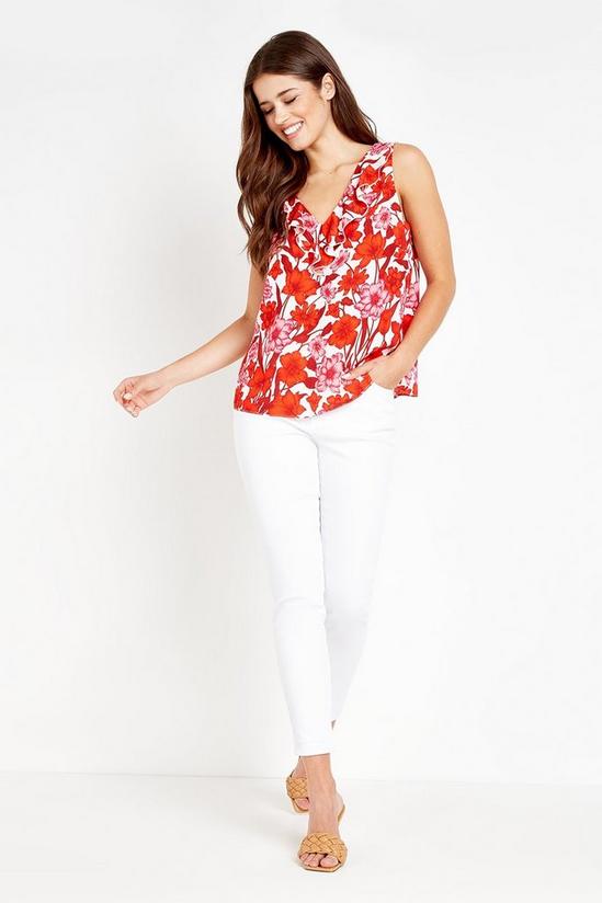 Wallis Red and Pink Floral Sleeveless Ruffle Top 2