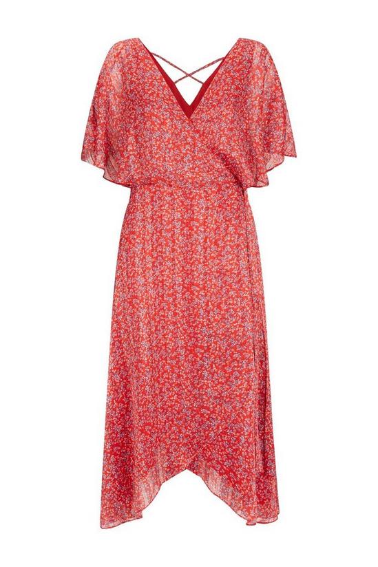 Wallis Red Ditsy Metallic Cape Sleeve Dress 5