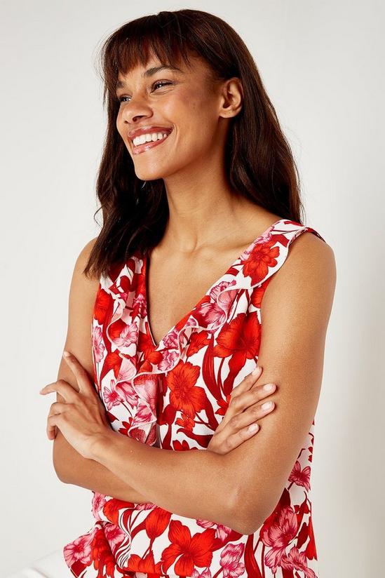 Wallis Tall Red and Pink Floral Sleeveless Ruffle Top 4