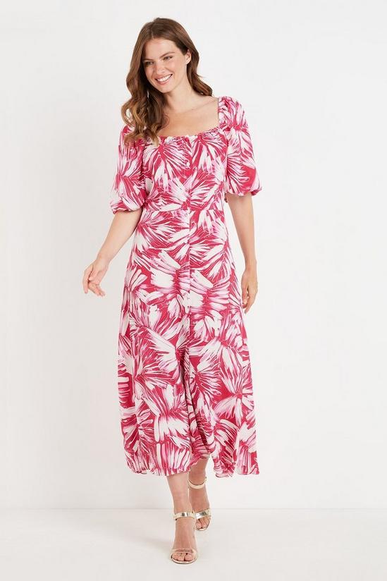 Wallis Tall Pink Palm Square Neck Dress 1