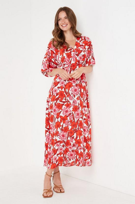 Wallis Tall Red And Pink Floral Kimono Sleeve Dress 1