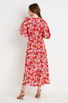 Wallis Tall Red And Pink Floral Kimono Sleeve Dress thumbnail 3