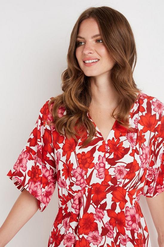 Wallis Tall Red And Pink Floral Kimono Sleeve Dress 4