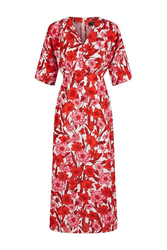 Wallis Tall Red And Pink Floral Kimono Sleeve Dress 5