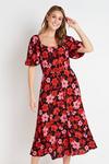 Wallis Black and Red Floral Square Neck Dress thumbnail 1