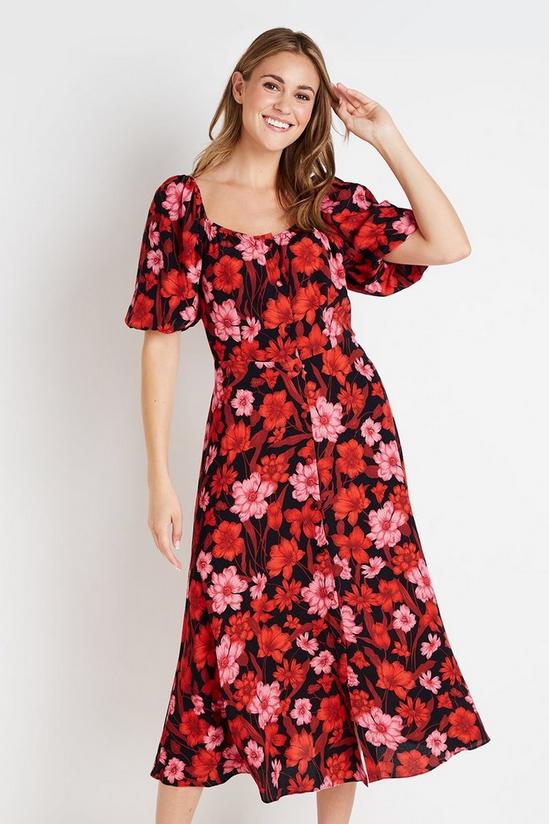 Wallis Black and Red Floral Square Neck Dress 1