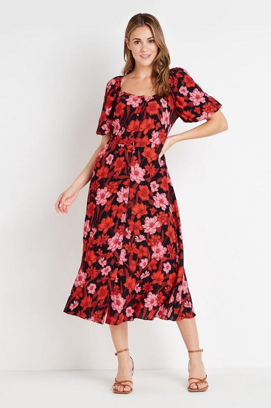 Wallis Black and Red Floral Square Neck Dress 2