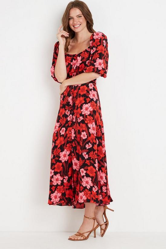 Wallis Tall Black and Red Floral Square Neck Dress 1