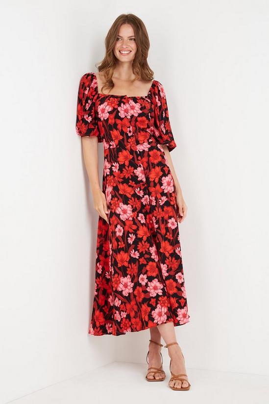Wallis Tall Black and Red Floral Square Neck Dress 2