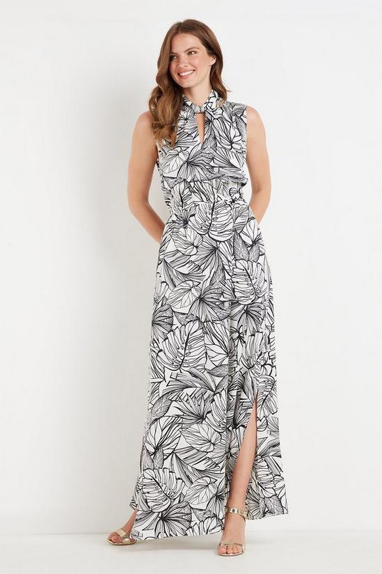 Wallis Tall Ivory Palm Print Halter Dress 1