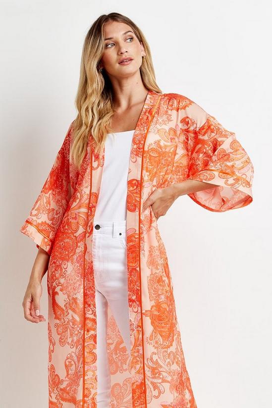 Wallis Orange Large Paisley Satin Kimono 1