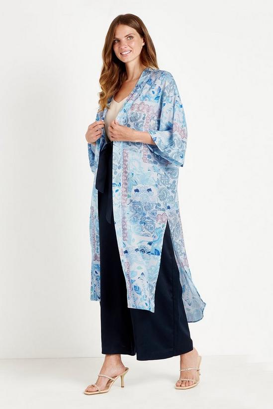 Wallis Blue Ornate Tile Print Satin Kimono 2