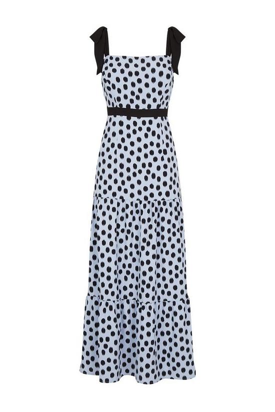 Wallis Petite Blue Spot Tie Tiered Dress 5