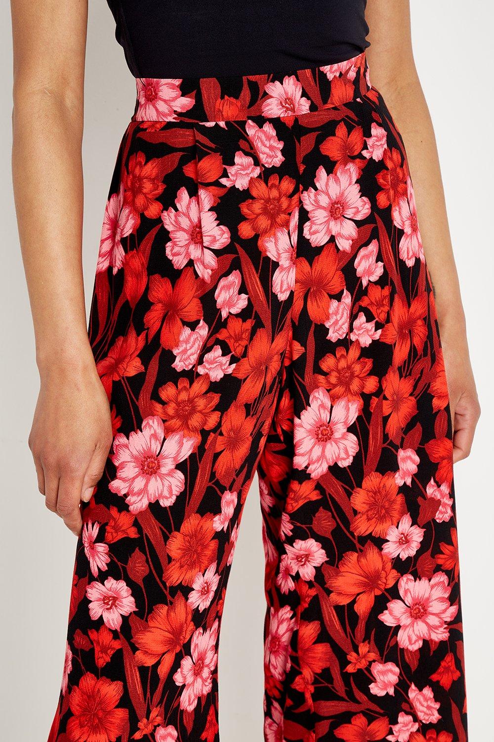 Black and Red Floral Wide Leg Trouser