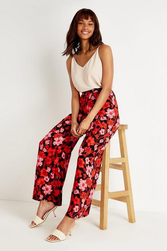 Wallis Tall Black Red Pink Floral Wide Leg Trousers 1