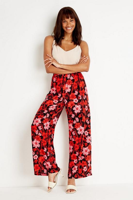 Wallis Tall Black Red Pink Floral Wide Leg Trousers 2
