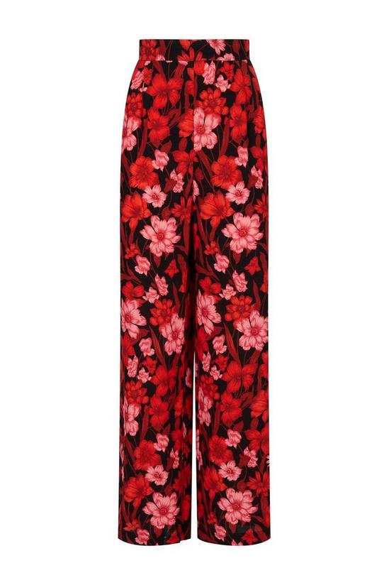 Wallis Tall Black Red Pink Floral Wide Leg Trousers 5