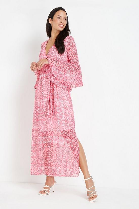 Wallis Pink Metallic Geo Frill Sleeve Maxi Dress 1