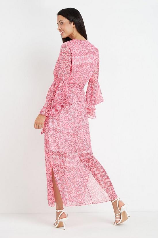 Wallis Pink Metallic Geo Frill Sleeve Maxi Dress 3