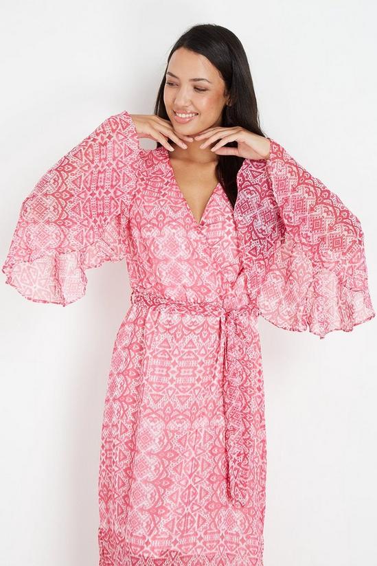 Wallis Pink Metallic Geo Frill Sleeve Maxi Dress 4