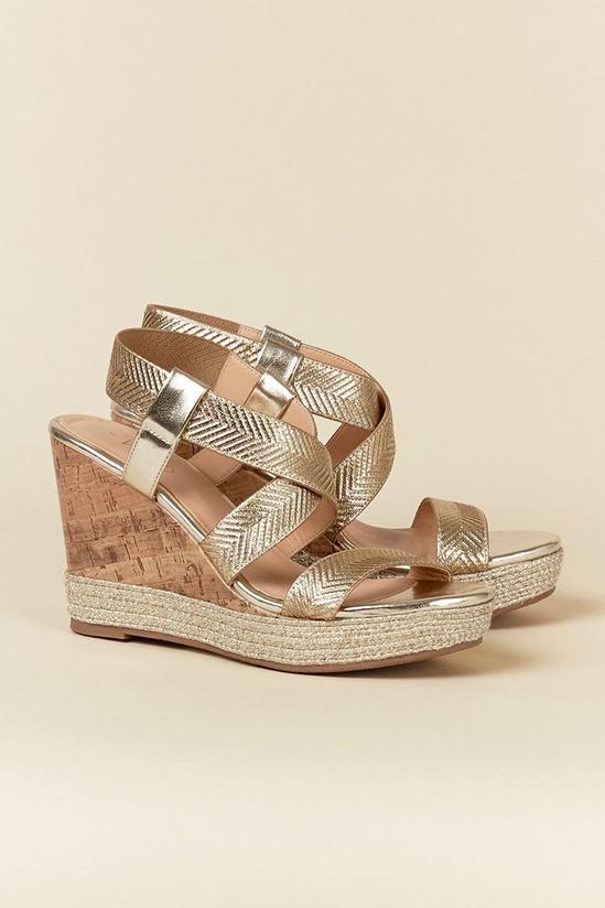 Wallis Gold Crossover Strap Wedge Sandals 1