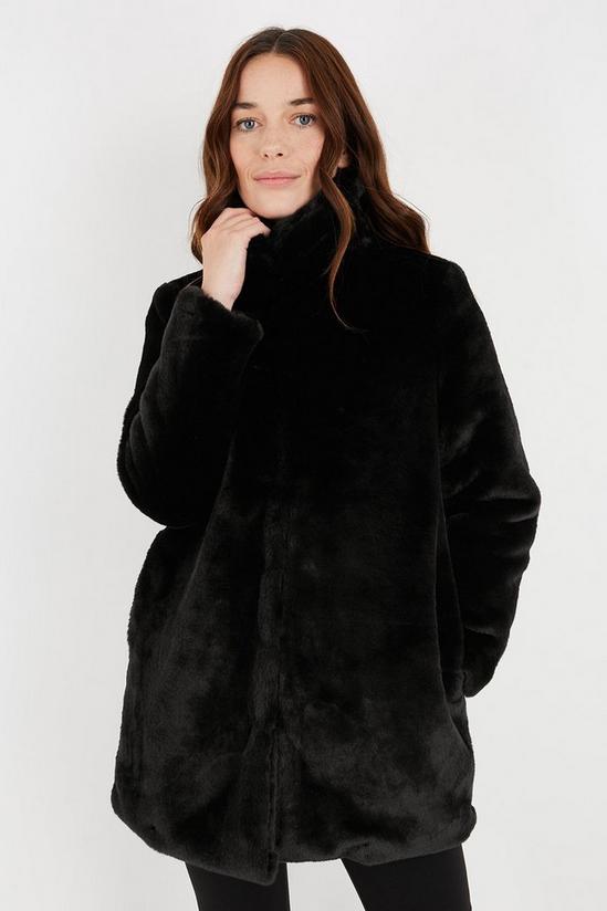 Wallis Petite Black Faux Fur Midi Coat 1