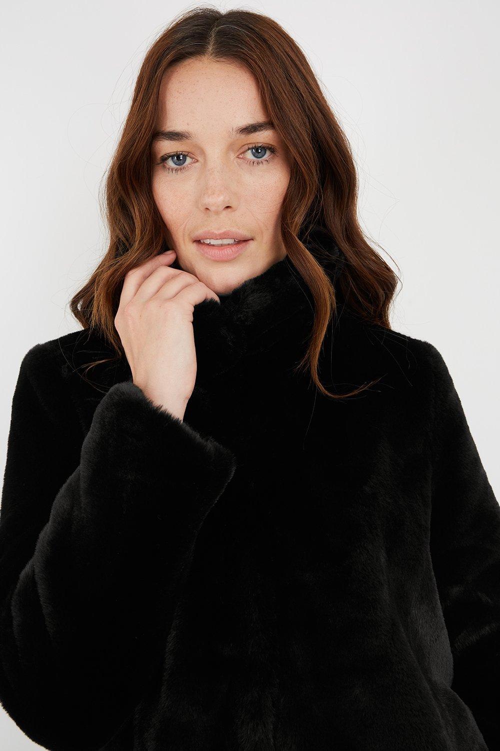 Wallis black fur coat sale