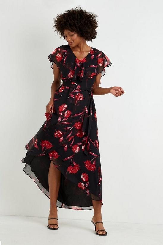 Wallis Black Peony Floral Cape Dress 1
