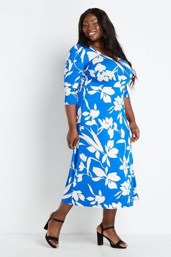 Wallis Curve Blue Floral Jersey Midi Dress 1