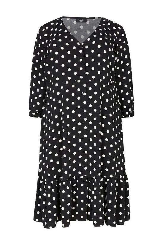 Wallis Curve Mono Spot Button Through Tiered Midi Dress 5