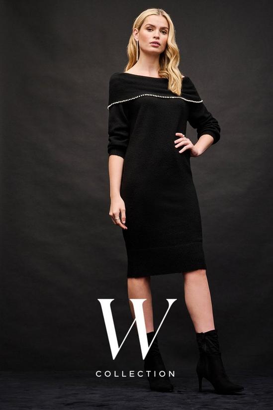 Wallis Pearl Trim Bardot Knitted Dress 1