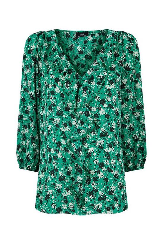 Wallis Green Floral Long Sleeve Ruffle Top 5