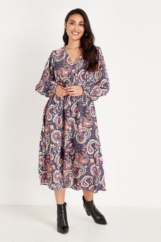 Wallis Petite Paisley Shirred Waist Midi Dress 1
