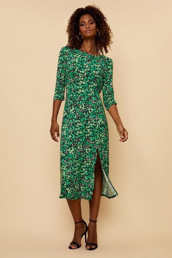 Wallis Green Floral Slash Neck Jersey Midi Dress 1