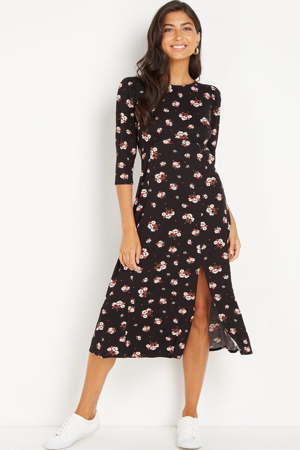 Dresses | Petite Red Floral Slash Neck Jersey Dress | Wallis