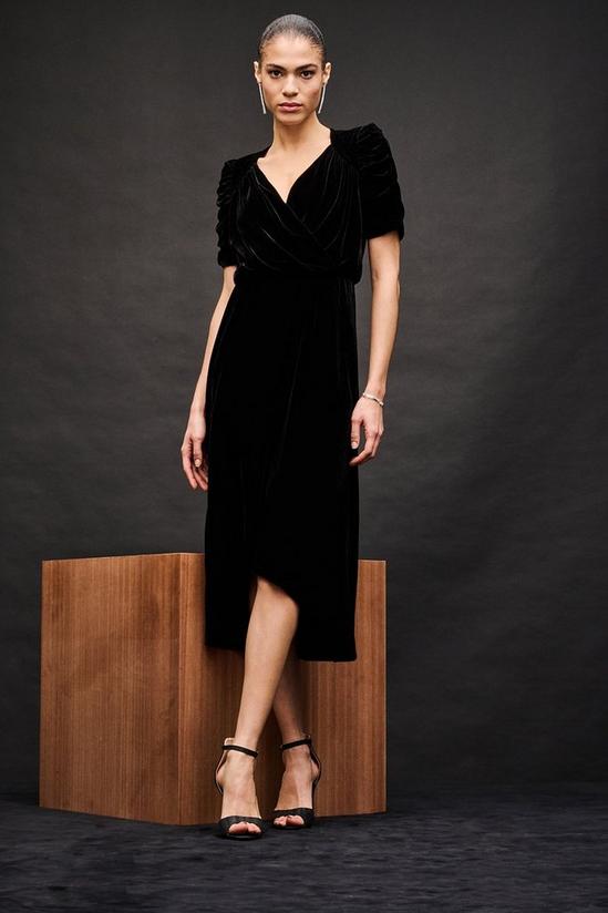 Wallis Ruched Sleeve Velvet Dress 2