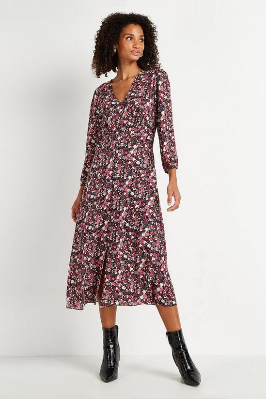 Wallis Tall Berry Floral Button Through Midi Dress 1