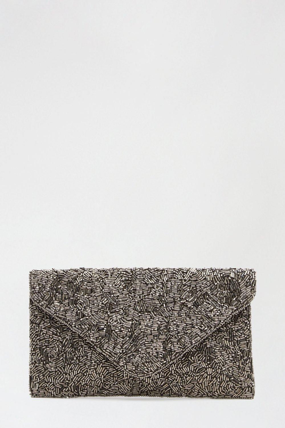 Pewter beaded store clutch bag