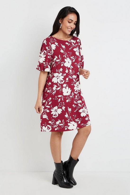 Wallis Petite Berry Floral Puff Sleeve Shift Dress 1