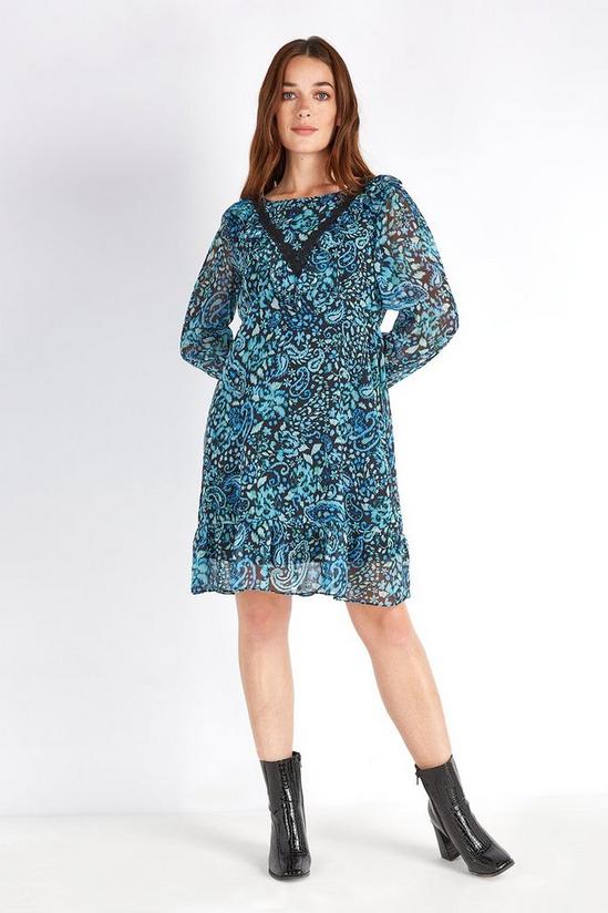 Wallis Petite Blue Paisley Lace Frill Dress 2