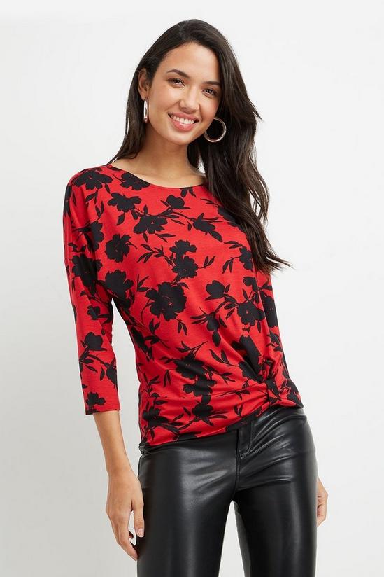 Wallis Red Floral Jersey Knot Side Top 1