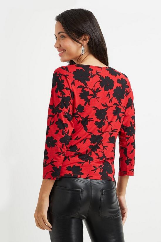 Wallis Red Floral Jersey Knot Side Top 3
