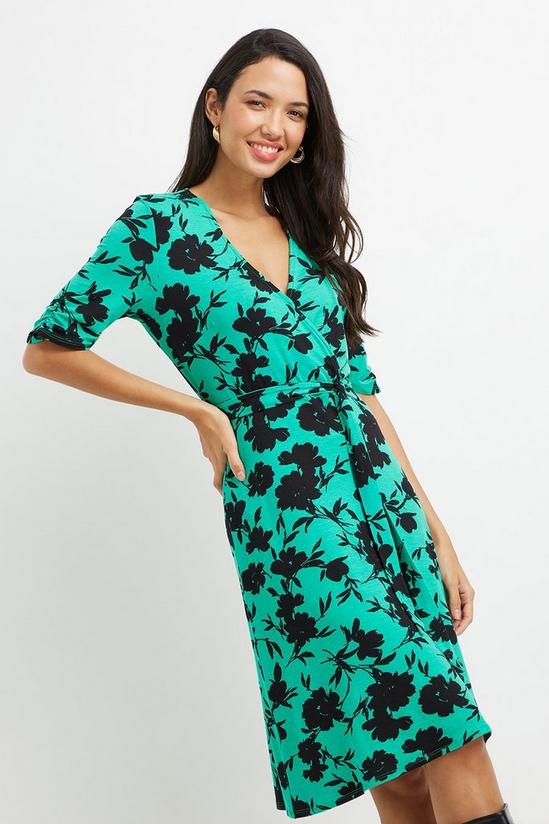 Wallis Green Floral Jersey Wrap Dress 1