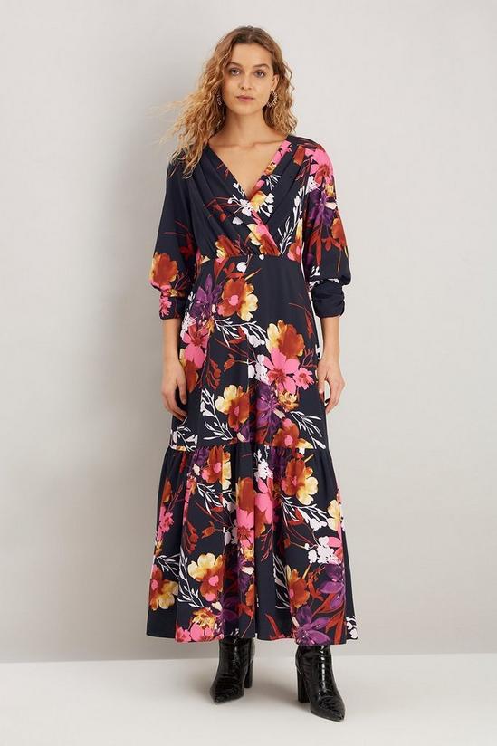 Wallis Pink Floral Ruched Cuff Midi Dress 1